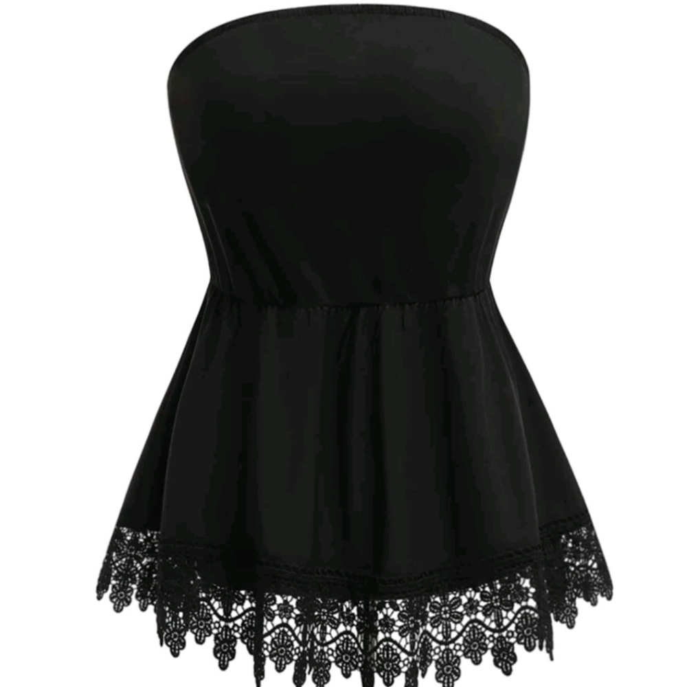 Shein 0XL Plus Contrast Guipure Lace Ruffle Hem Tube Top New